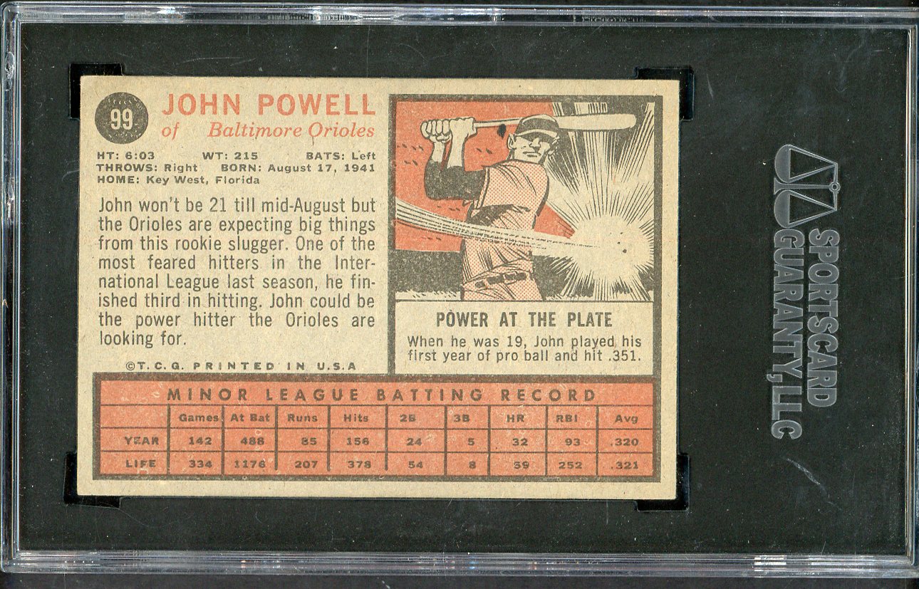1962 Topps Baseball #099 Boog Powell Orioles SGC 5 EX 555213