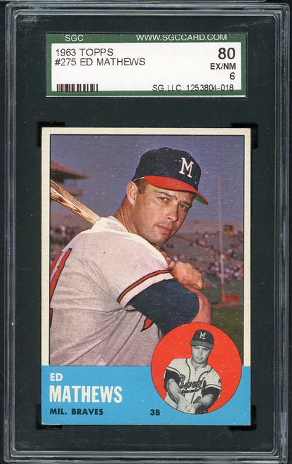 1963 Topps Baseball #275 Eddie Mathews Braves SGC 6 EX-MT 555214