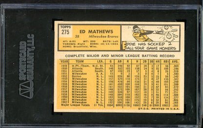 1963 Topps Baseball #275 Eddie Mathews Braves SGC 6 EX-MT 555214