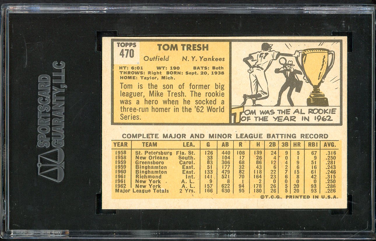1963 Topps Baseball #470 Tom Tresh Yankees SGC 5 EX 555220