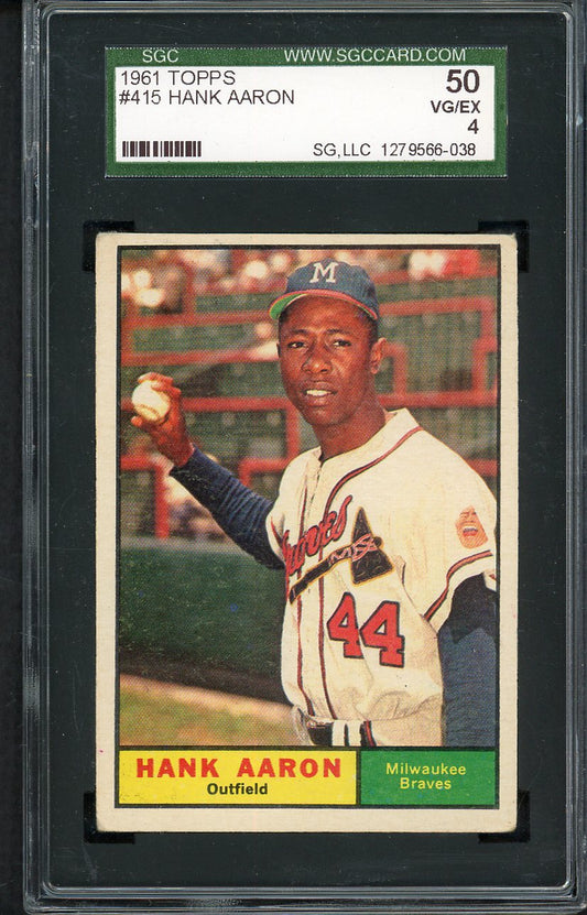 1961 Topps Baseball #415 Hank Aaron Braves SGC 4 VG-EX 555225
