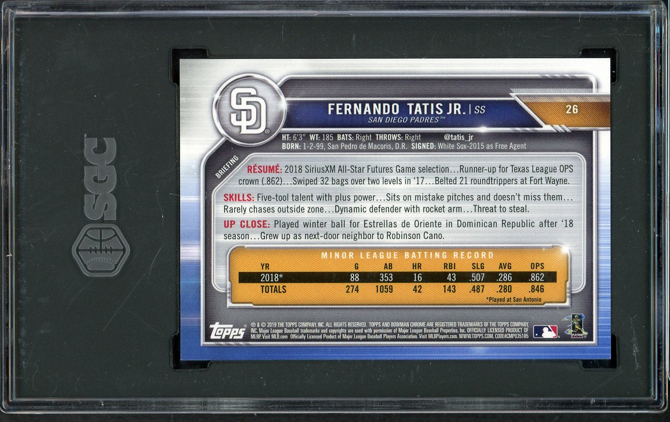 2019 Bowman Chrome Refractor #026 Fernando Tatis Jr Padres SGC 9.5 MINT+ Purple 555226