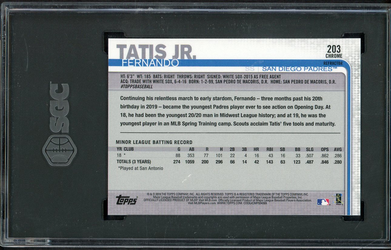 2019 Topps Chrome #203 Fernando Tatis Jr Padres SGC 10 GEM MINT Refractor 555232