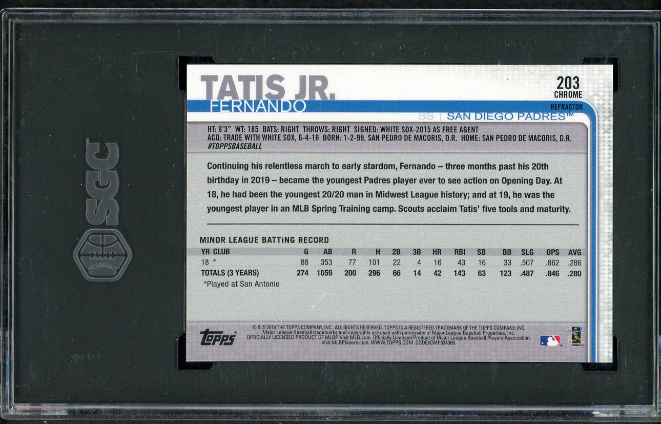 2019 Topps Chrome #203 Fernando Tatis Jr Padres SGC 10 GEM MINT Refractor 555233