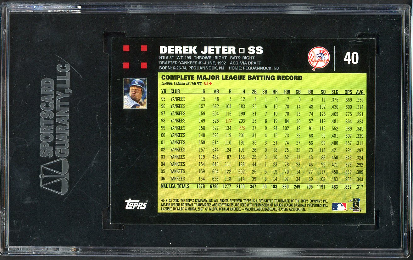 2007 Topps #040 Derek Jeter Yankees SGC 9 MINT 555234