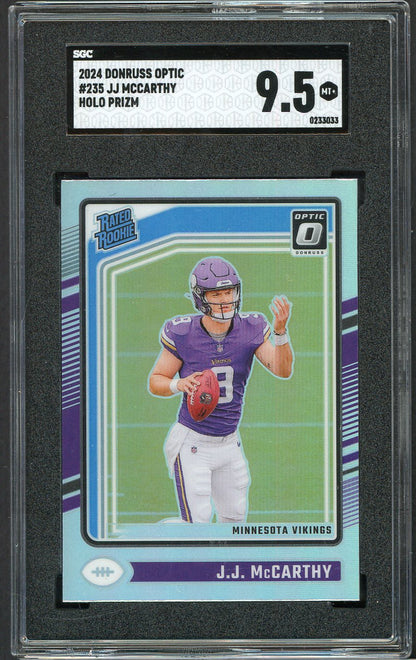 2024 Donruss Optic Prizm #235 J.J. McCarthy Vikings SGC 9.5 MINT+ Holo 555235