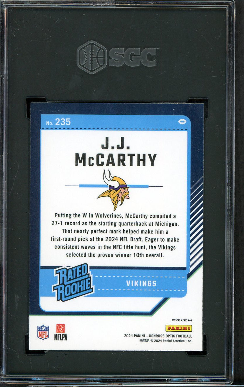 2024 Donruss Optic Prizm #235 J.J. McCarthy Vikings SGC 9.5 MINT+ Holo 555235