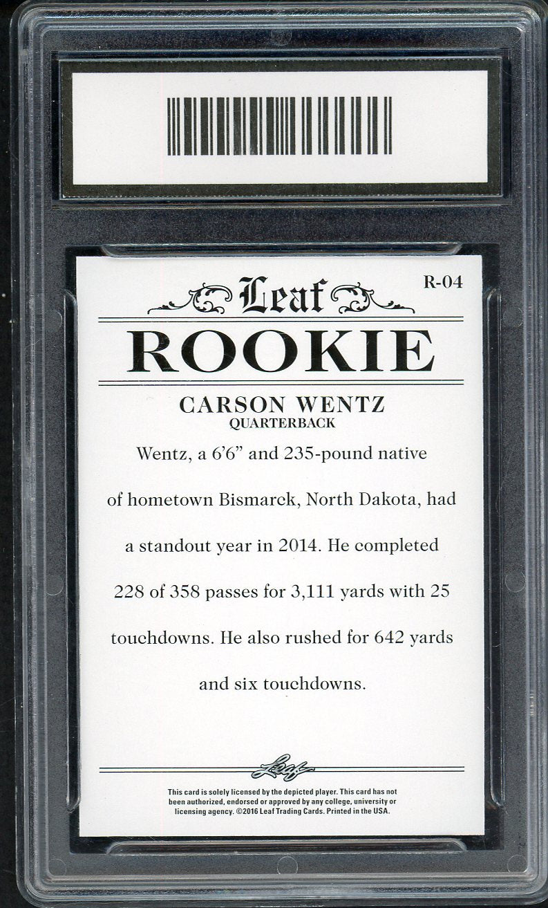 2016 Leaf #R04 Carson Wentz Eagles PGA 10 GEM MINT 555243