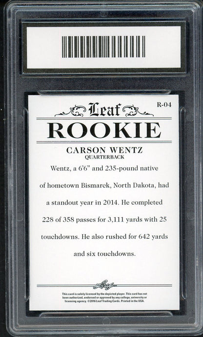 2016 Leaf #R04 Carson Wentz Eagles PGA 10 GEM MINT 555243