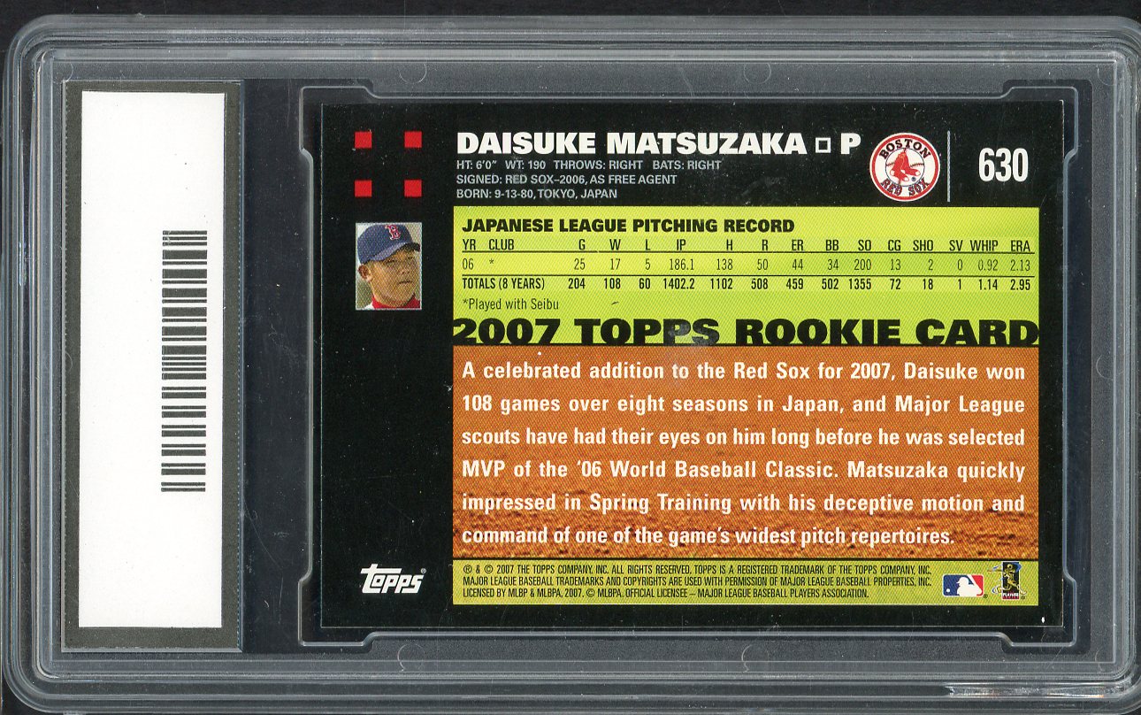 2007 Topps #630 Daisuke Matsuzaka Red Sox BCG 10 GEM MINT 555244