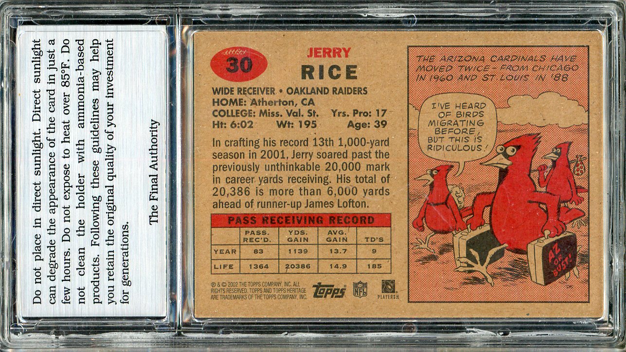 2002 Topps Heritage #030 Jerry Rice Raiders TFA 9 MINT 555249