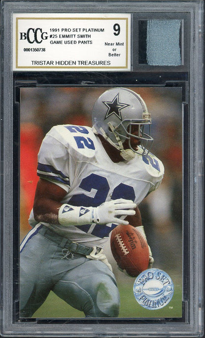 1991 Pro Set Platinum #025 Emmitt Smith Cowboys BCCG 9 Game Used Pants 555263