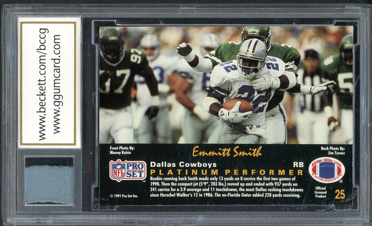 1991 Pro Set Platinum #025 Emmitt Smith Cowboys BCCG 9 Game Used Pants 555263