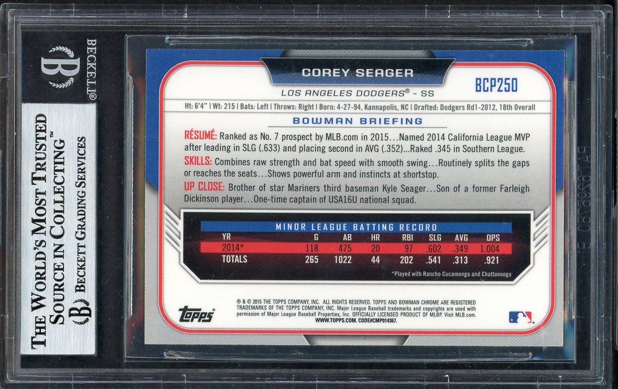 2015 Bowman Chrome #BCP250 Corey Seager Dodgers BVG 8.5 NM/MT+ 555266