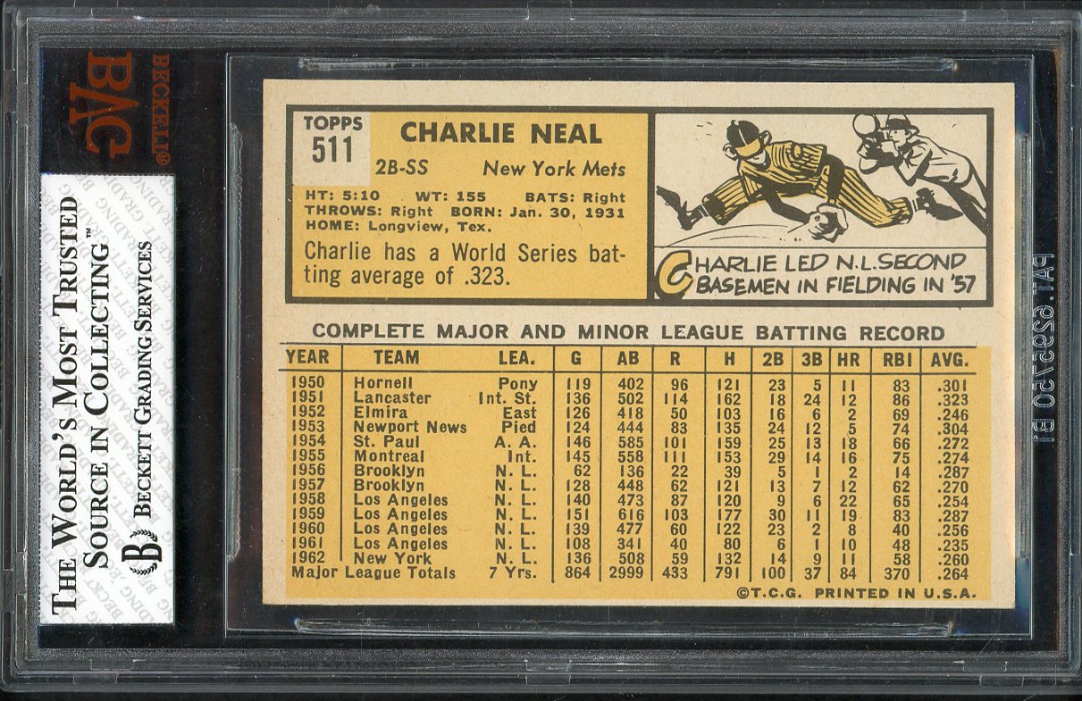1963 Topps Baseball #511 Charlie Neal Mets BVG 7 NM 555272