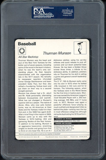 1977 Sportscasters #20-05 Thurman Munson Yankees PSA 7 NM 555277