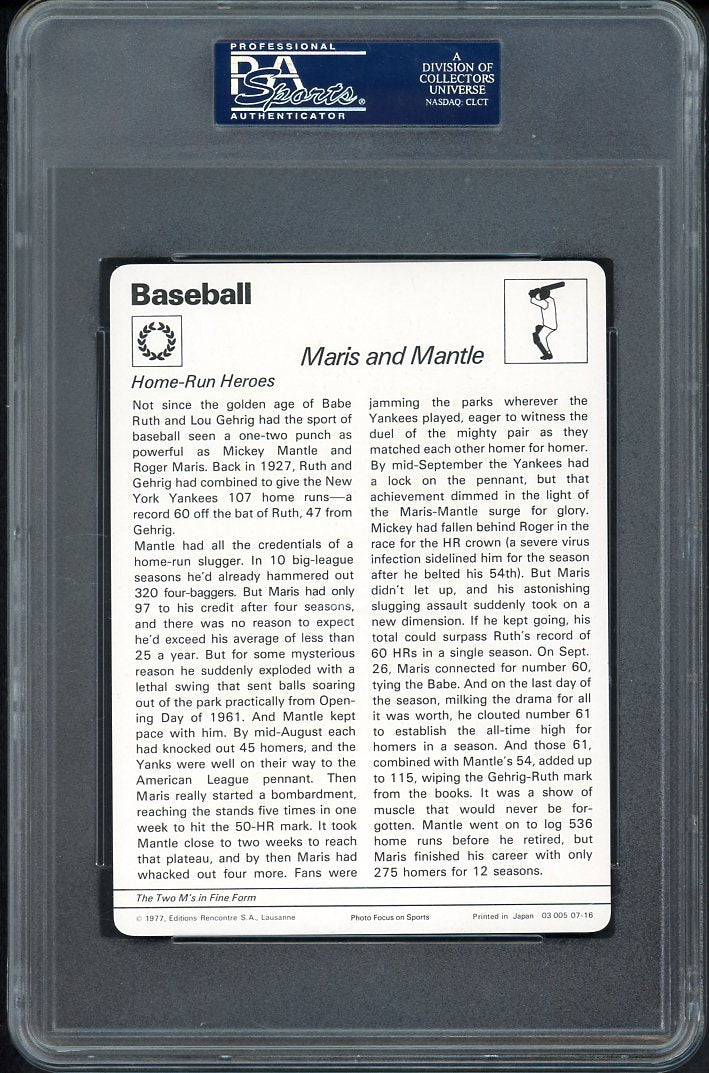 1977 Sportscasters #07-16 Mickey Mantle Roger Maris PSA 9 MINT 555279