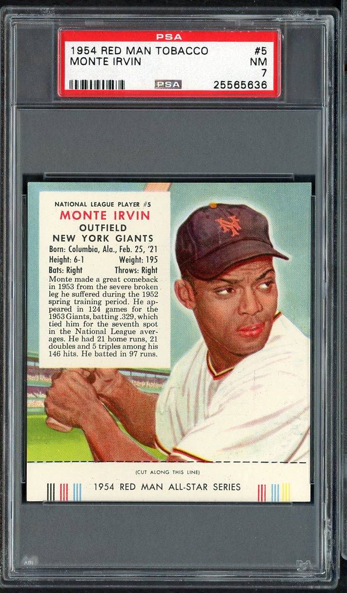 1954 Red Man #005NL Monte Irvin Giants PSA 7 NM w/Tab 555287