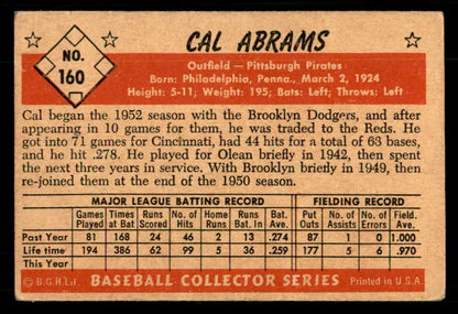 1953 Bowman Color Baseball #160 Cal Abrams Pirates VG-EX/EX 555563