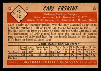 1953 Bowman Color Baseball #012 Carl Erskine Dodgers EX 555568