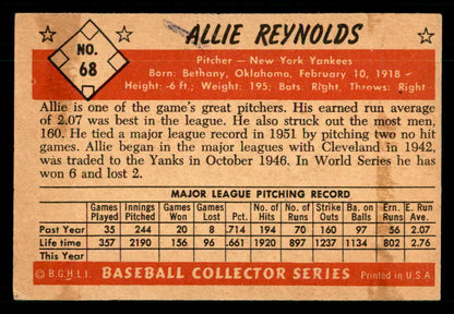 1953 Bowman Color Baseball #068 Allie Reynolds Yankees EX+/EX-MT back scuff 555569