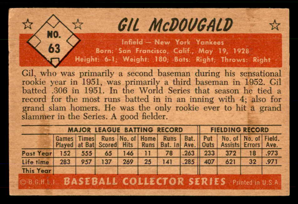 1953 Bowman Color Baseball #063 Gil McDougald Yankees EX-MT 555570