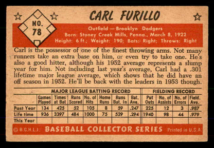 1953 Bowman Color Baseball #078 Carl Furillo Dodgers EX+/EX-MT 555571