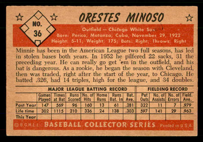 1953 Bowman Color Baseball #036 Minnie Minoso White Sox EX+/EX-MT 555574