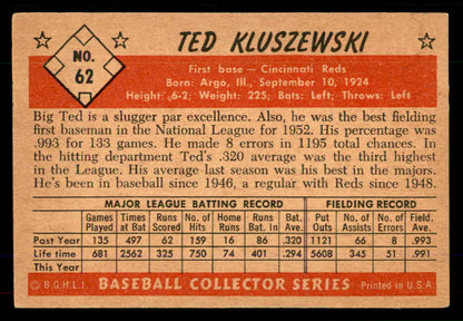 1953 Bowman Color Baseball #062 Ted Kluszewski Reds EX+/EX-MT 555576