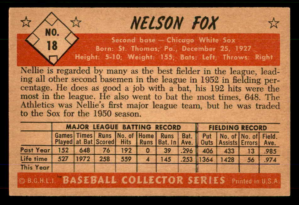 1953 Bowman Color Baseball #018 Nellie Fox White Sox EX-MT 555579