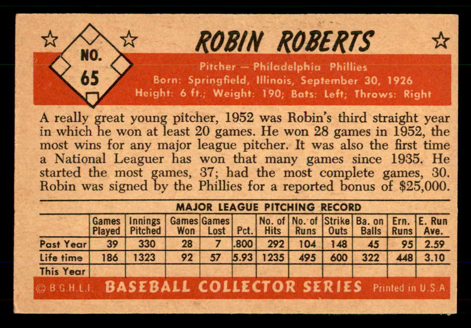 1953 Bowman Color Baseball #065 Robin Roberts Phillies EX-MT 555580