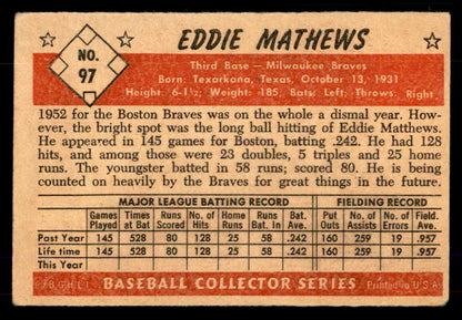 1953 Bowman Color Baseball #097 Eddie Mathews Braves VG-EX 555585