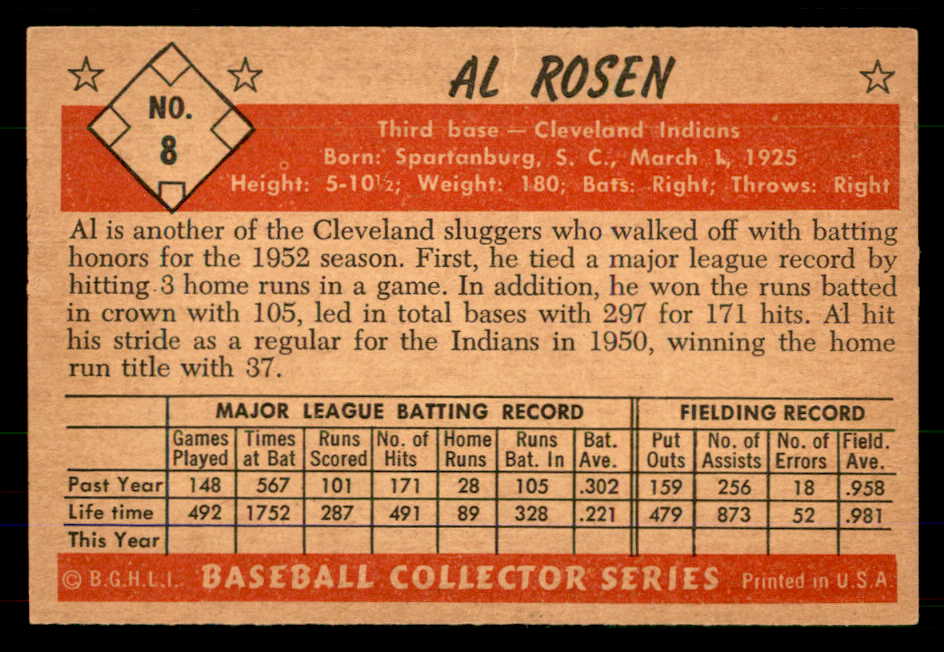 1953 Bowman Color Baseball #008 Al Rosen Indians EX-MT 555593