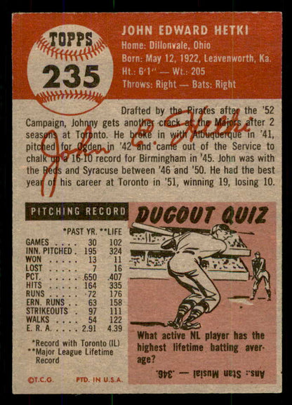 1953 Topps Baseball #235 John Hetki Pirates EX+/EX-MT 555599