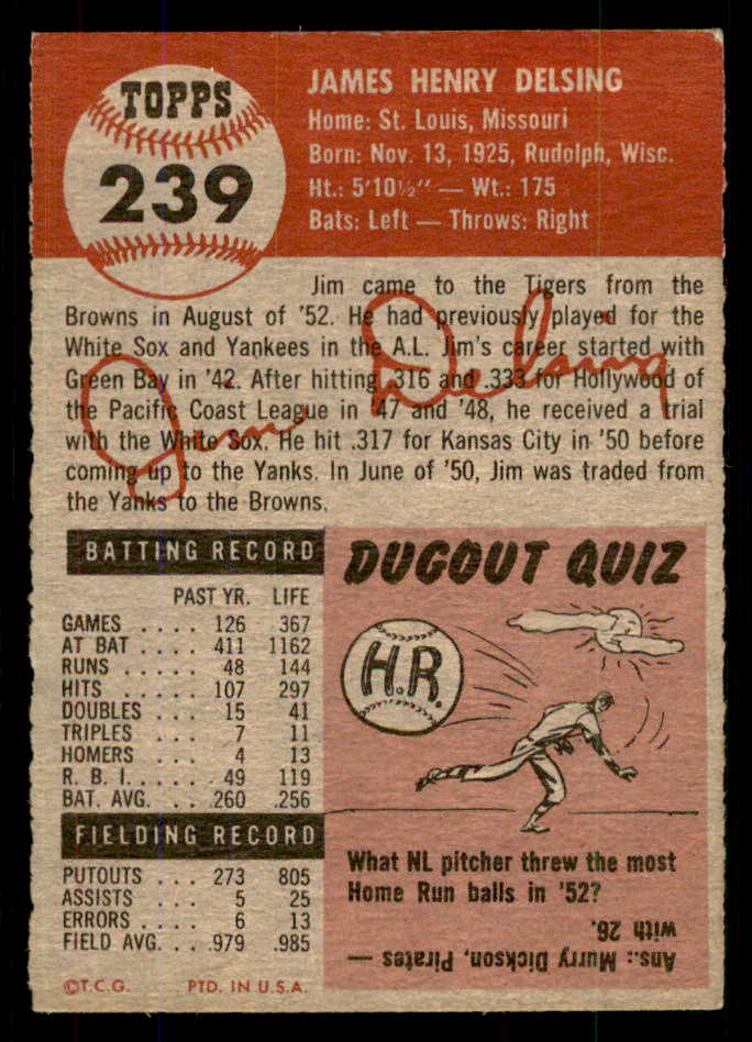 1953 Topps Baseball #239 Jim Delsing Tigers EX+/EX-MT 555602
