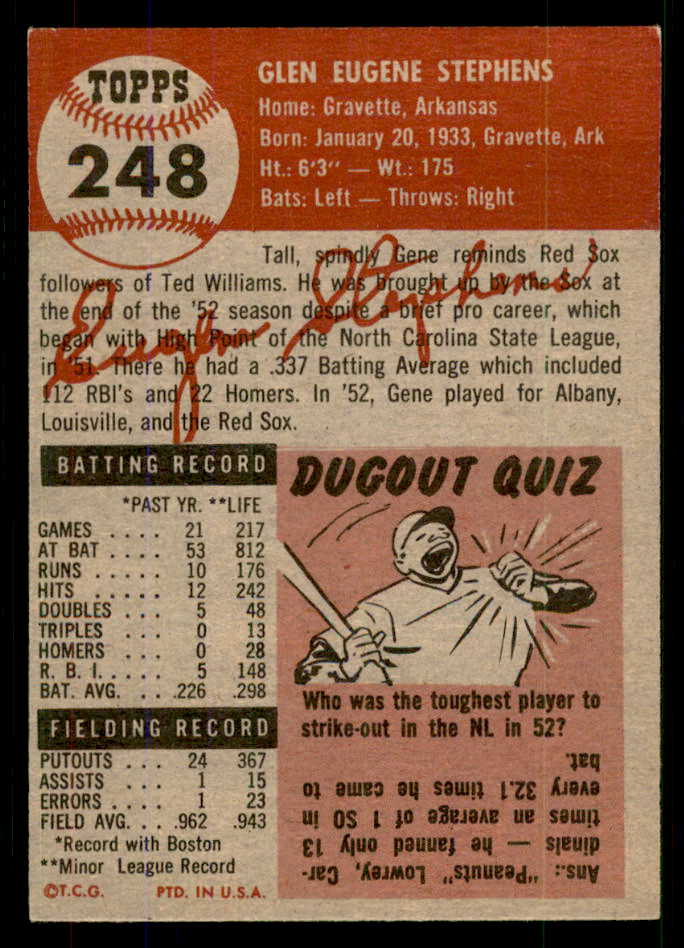 1953 Topps Baseball #248 Gene Stephens Red Sox EX+/EX-MT 555607