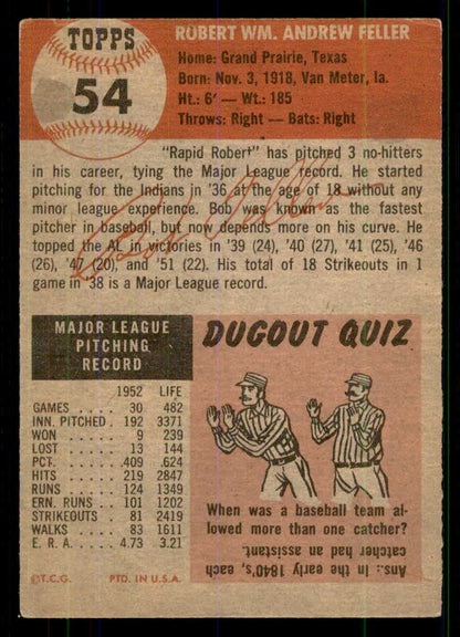 1953 Topps Baseball #054 Bob Feller Indians VG-EX 555624