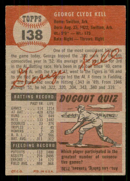 1953 Topps Baseball #138 George Kell Red Sox EX 555627