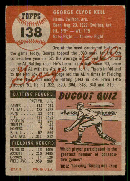 1953 Topps Baseball #138 George Kell Red Sox VG-EX 555628