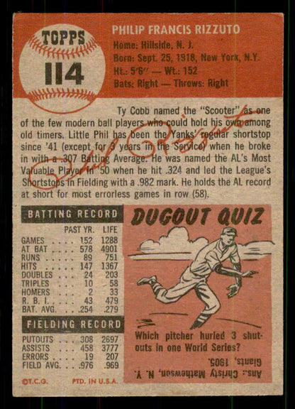 1953 Topps Baseball #114 Phil Rizzuto Yankees VG-EX 555634