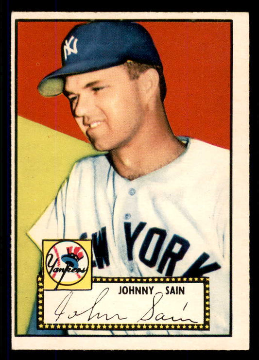 1952 Topps Baseball #049 Johnny Sain Yankees EX-MT Red 555674