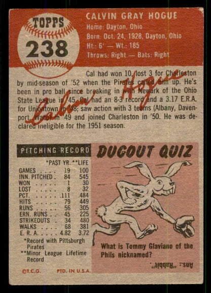 1953 Topps Baseball #238 Cal Hogue Pirates VG-EX 555687