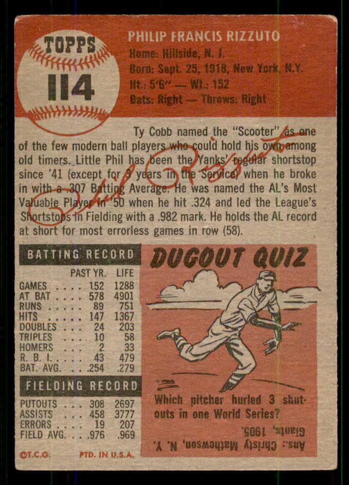 1953 Topps Baseball #114 Phil Rizzuto Yankees VG crease 555708