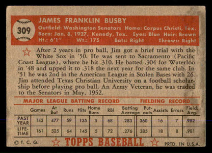 1952 Topps Baseball #309 Jim Busby Senators EX 555726