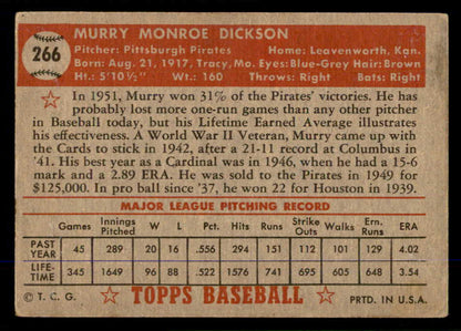 1952 Topps Baseball #266 Murry Dickson Pirates EX 555730