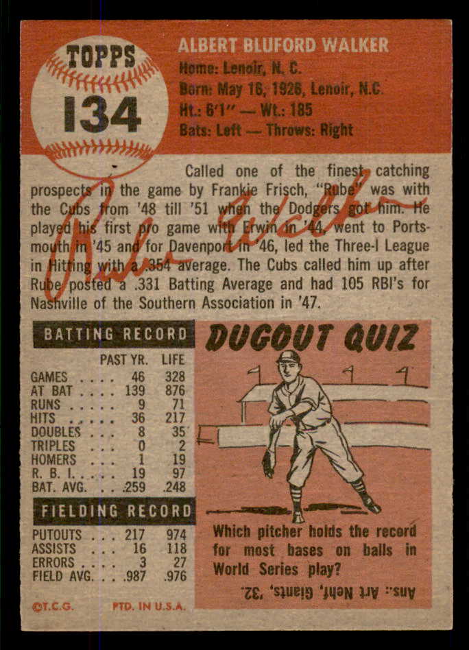 1953 Topps Baseball #134 Rube Walker Dodgers EX-MT 555735
