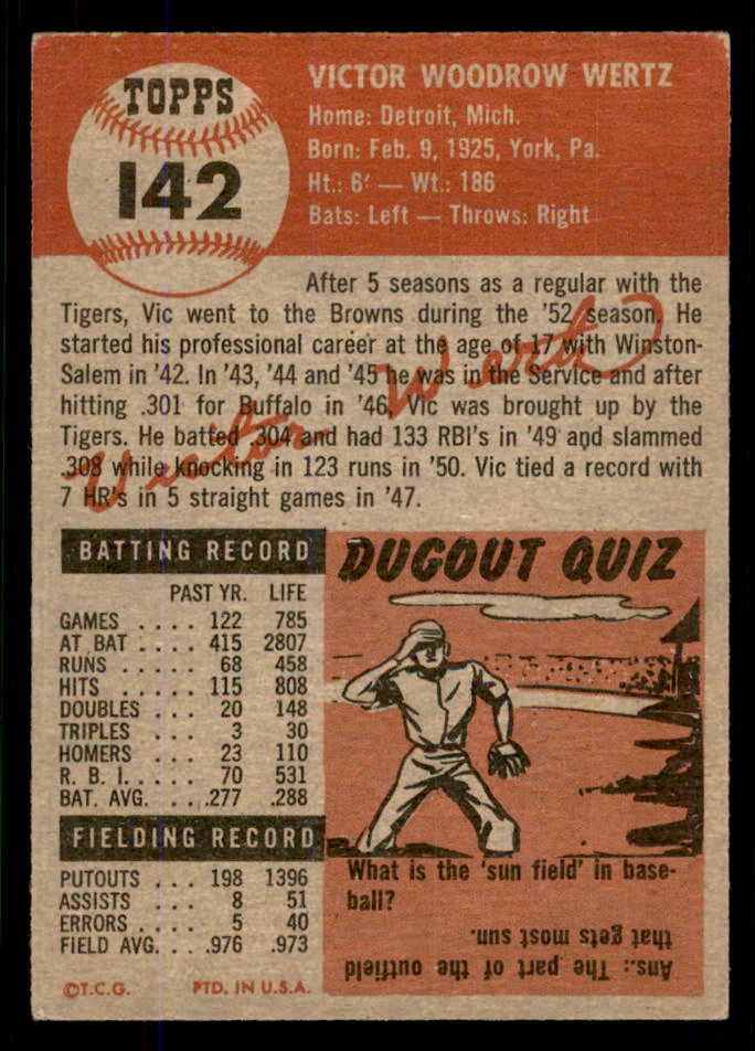 1953 Topps Baseball #142 Vic Wertz Browns EX-MT 555738