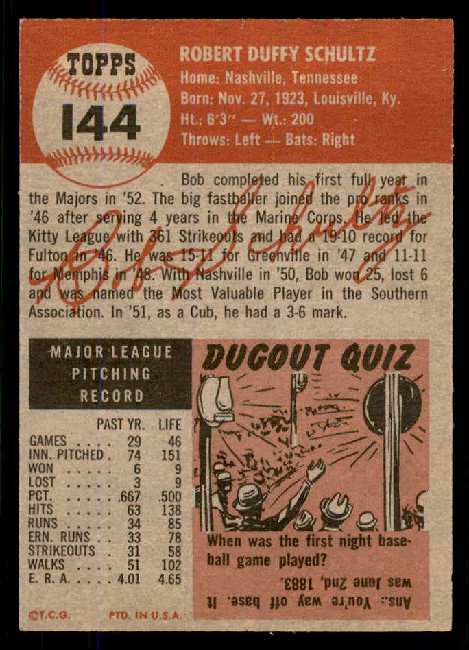 1953 Topps Baseball #144 Bob Schultz Cubs EX-MT 555739