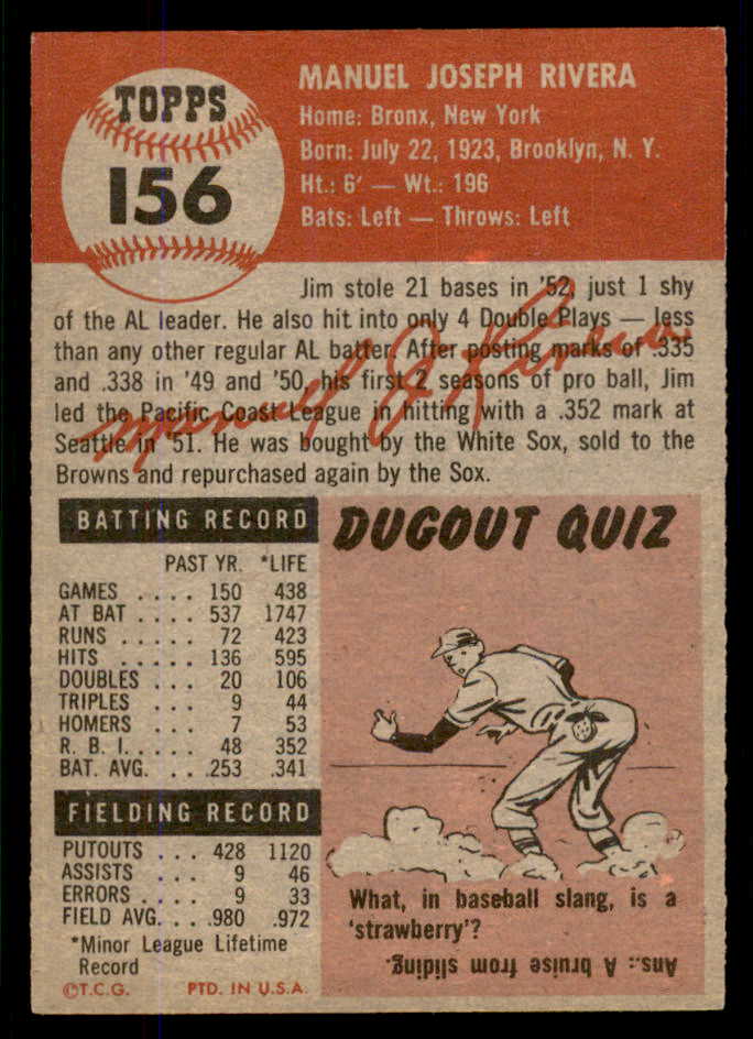1953 Topps Baseball #156 Jim Rivera White Sox EX-MT 555741