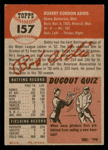 1953 Topps Baseball #157 Bob Addis Cubs EX-MT 555742